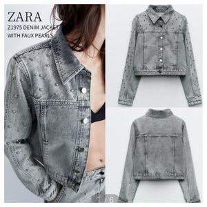 Zara Gray  PEARL DENIM JACKET crop woman’s size S